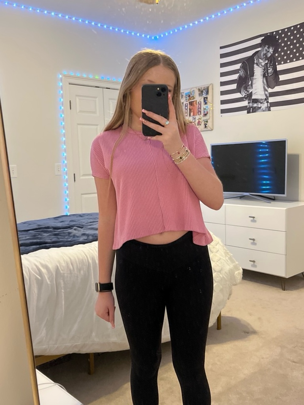 The Mint Julep Pink Ribbed Cropped Tee Womens XS/S